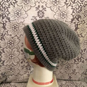 Gray Slouchy Beanie with Stripes