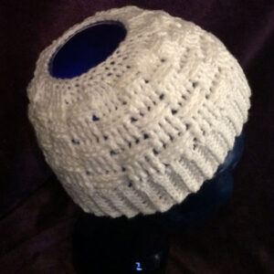 White Basketweave Messy Bun Hat